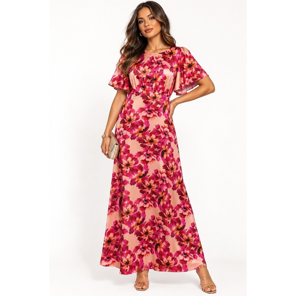 Friends Like These Berry Pink Curve Blurred Floral Maxi Dress US 8 NWT